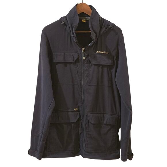 Eddie Bauer Travex Full-Zip Jacket Hood Blue Water-Resistant Hiking Mens Medium - Picture 1 of 10